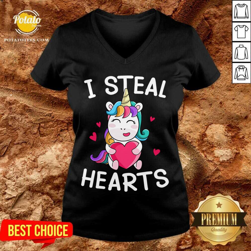 Awesome Valentine’s Day Unicorn Lovers I Steal Hearts Shirt - Image 3
