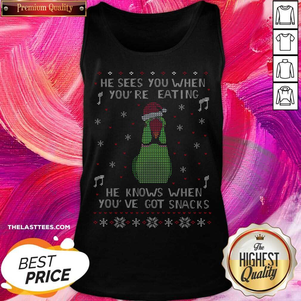 Love Parrot He Sees You When You’re Eating He Knows When You’ve Got Snacks Ugly Christmas Shirt - Image 3