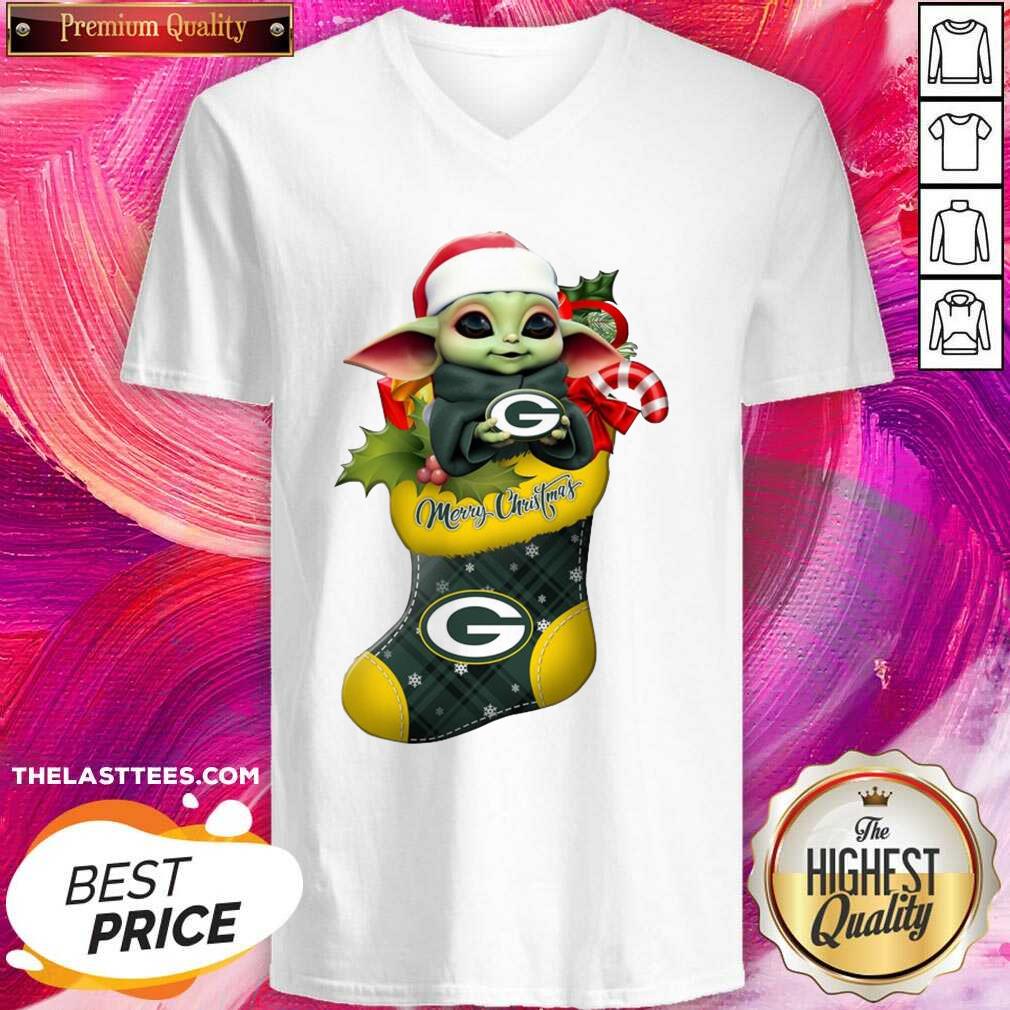 Funny Baby Yoda hug Green Bay Packers Ornament Merry Christmas 2020 Shirt - Image 5