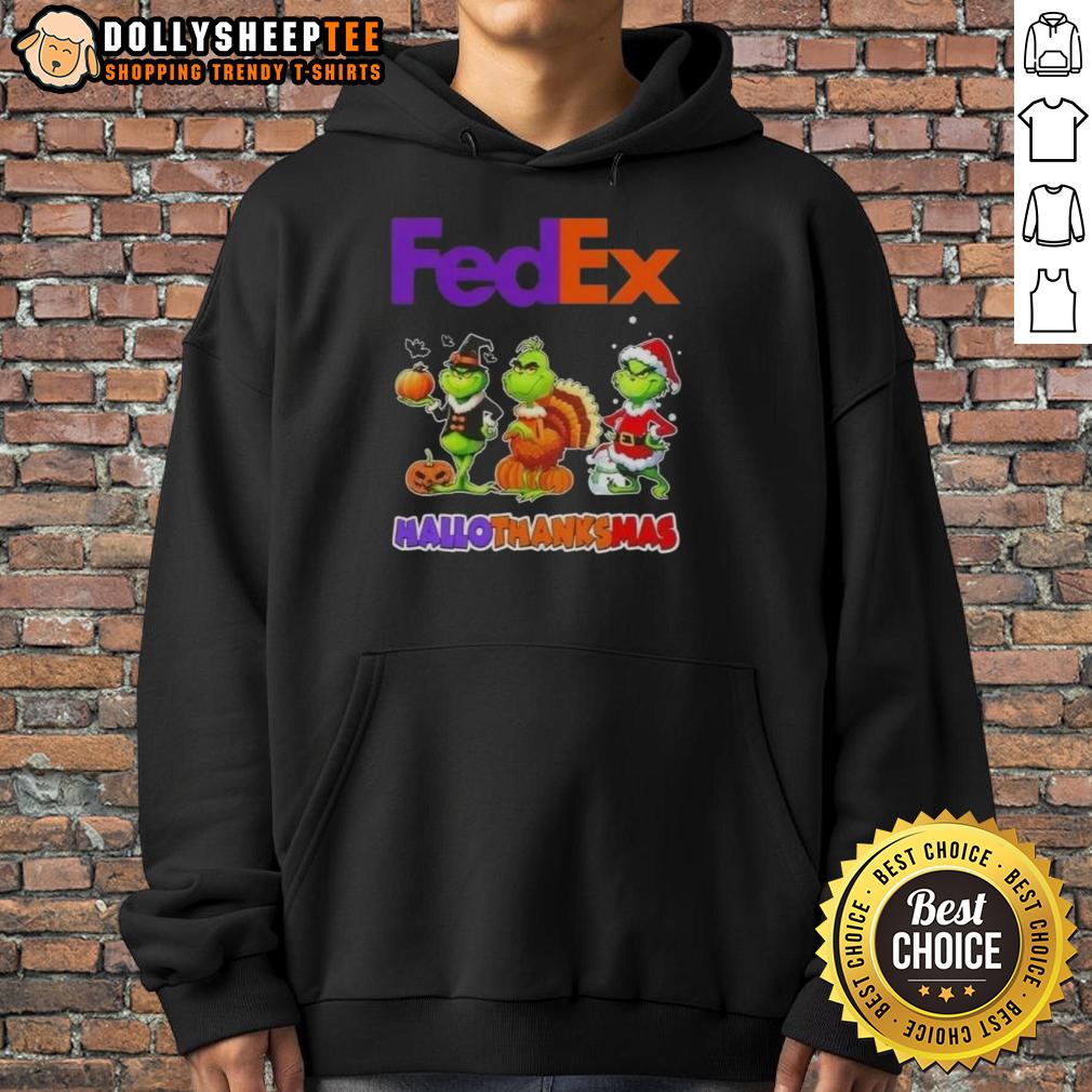 Good Fedex X Grinch Cosplay Happy HalloThanksMas T-Shirt - Image 2