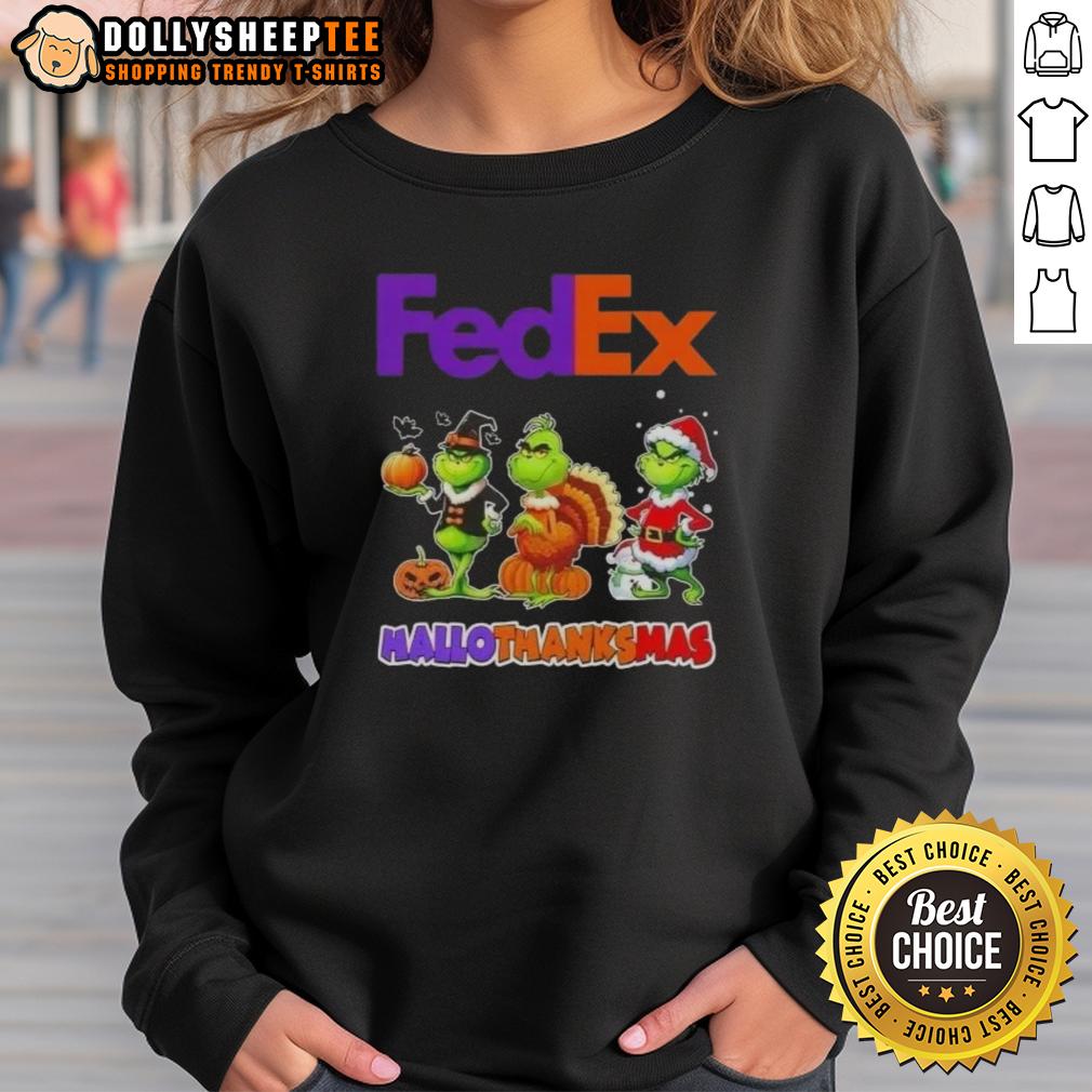 Good Fedex X Grinch Cosplay Happy HalloThanksMas T-Shirt - Image 5