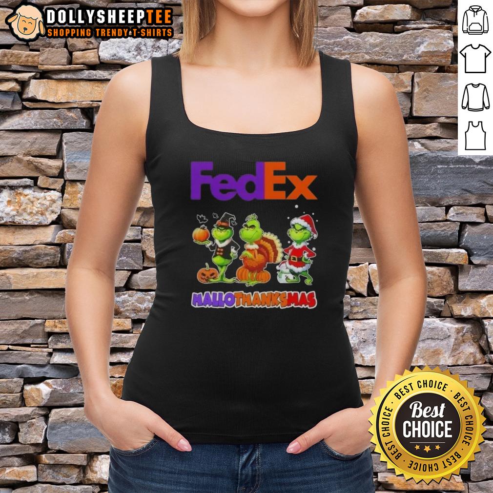 Good Fedex X Grinch Cosplay Happy HalloThanksMas T-Shirt - Image 4