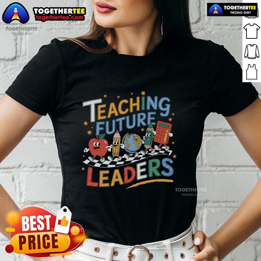 Pretty Retro Teaching Future Leaders Teacher 100 Days Of School T-Shirt - Image 3