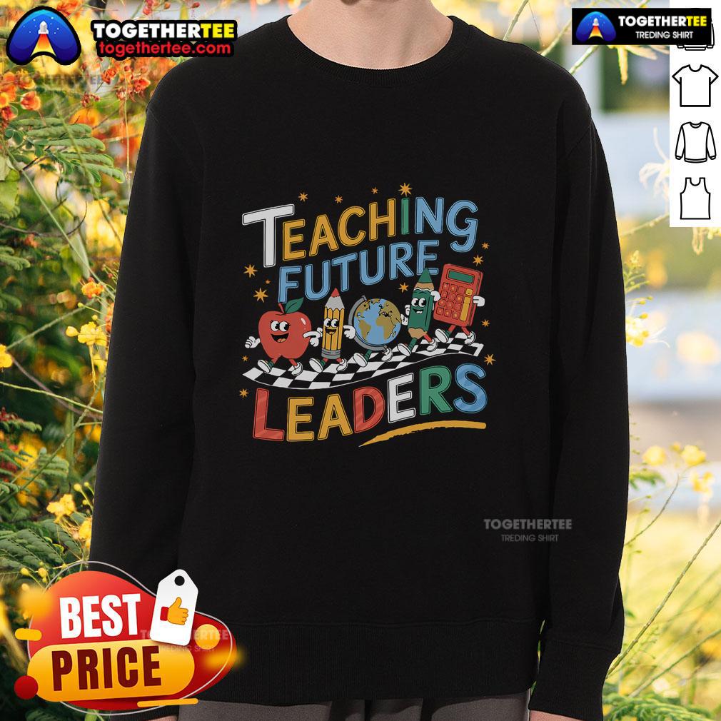 Pretty Retro Teaching Future Leaders Teacher 100 Days Of School T-Shirt - Image 5