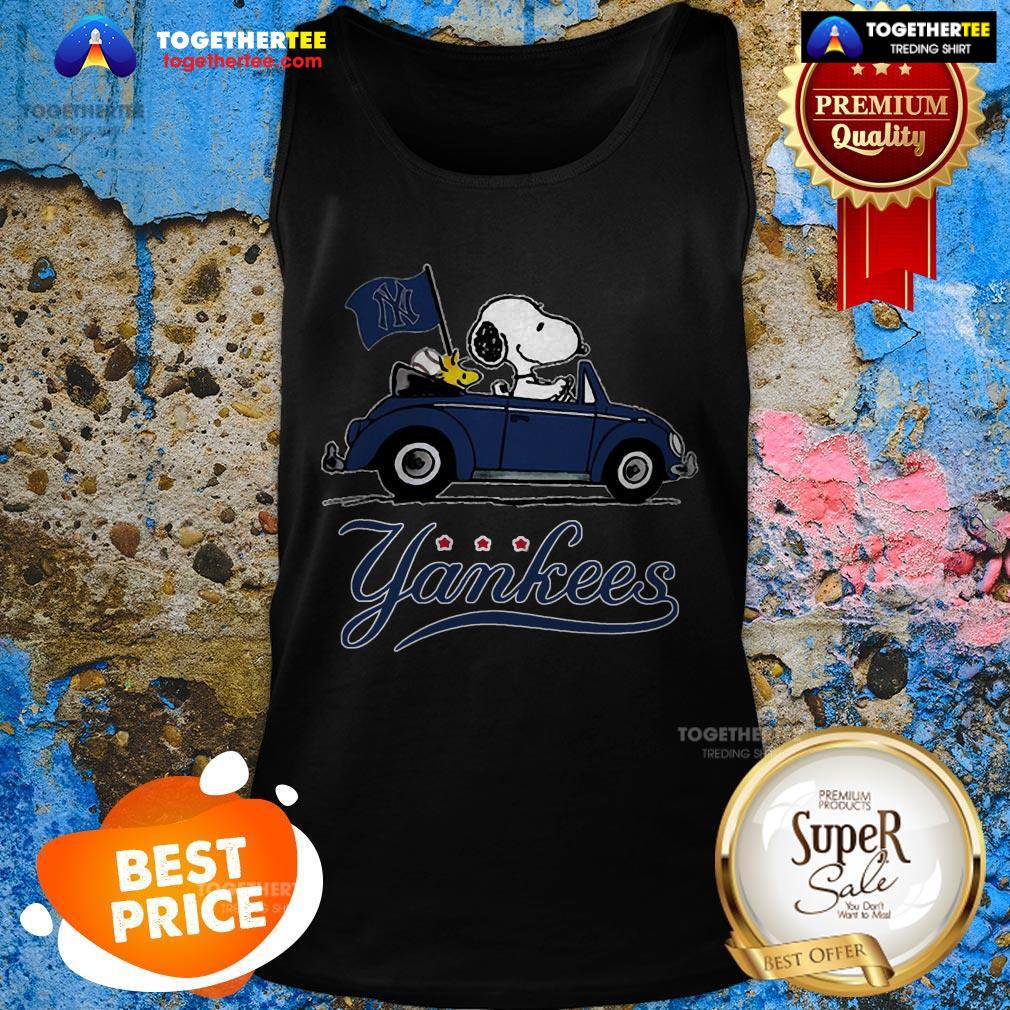 Official Snoopy Driving Volkswagen New York Yankees Shirt - Image 3