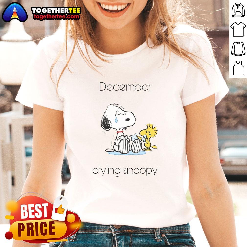 Pretty December Crying Snoopy Woodstock T-Shirt - Image 3