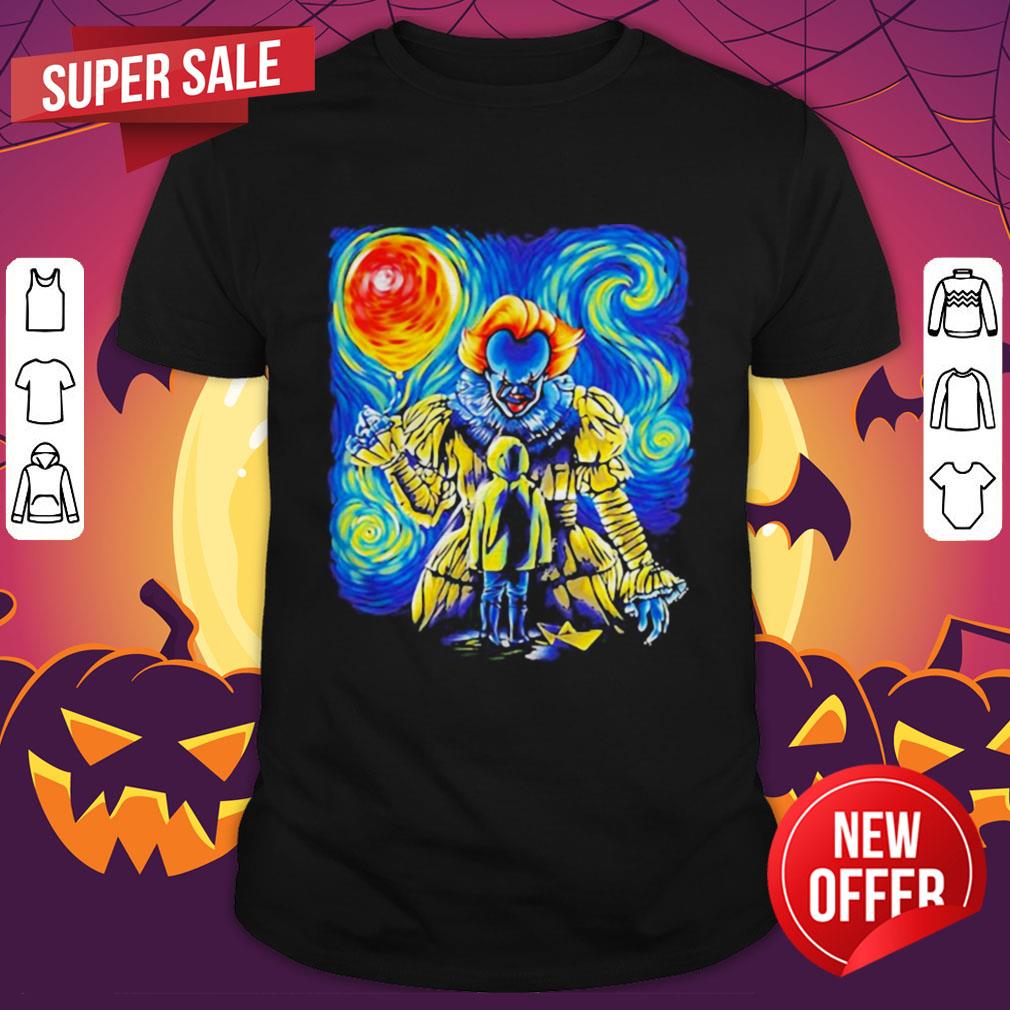 Halloween Pennywise Holding Balloon Starry Night Shirt