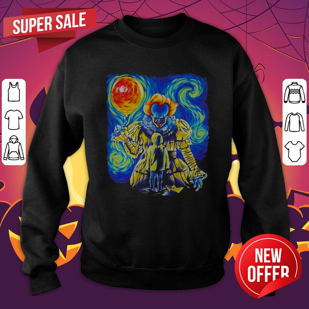 Halloween Pennywise Holding Balloon Starry Night Shirt - Image 3