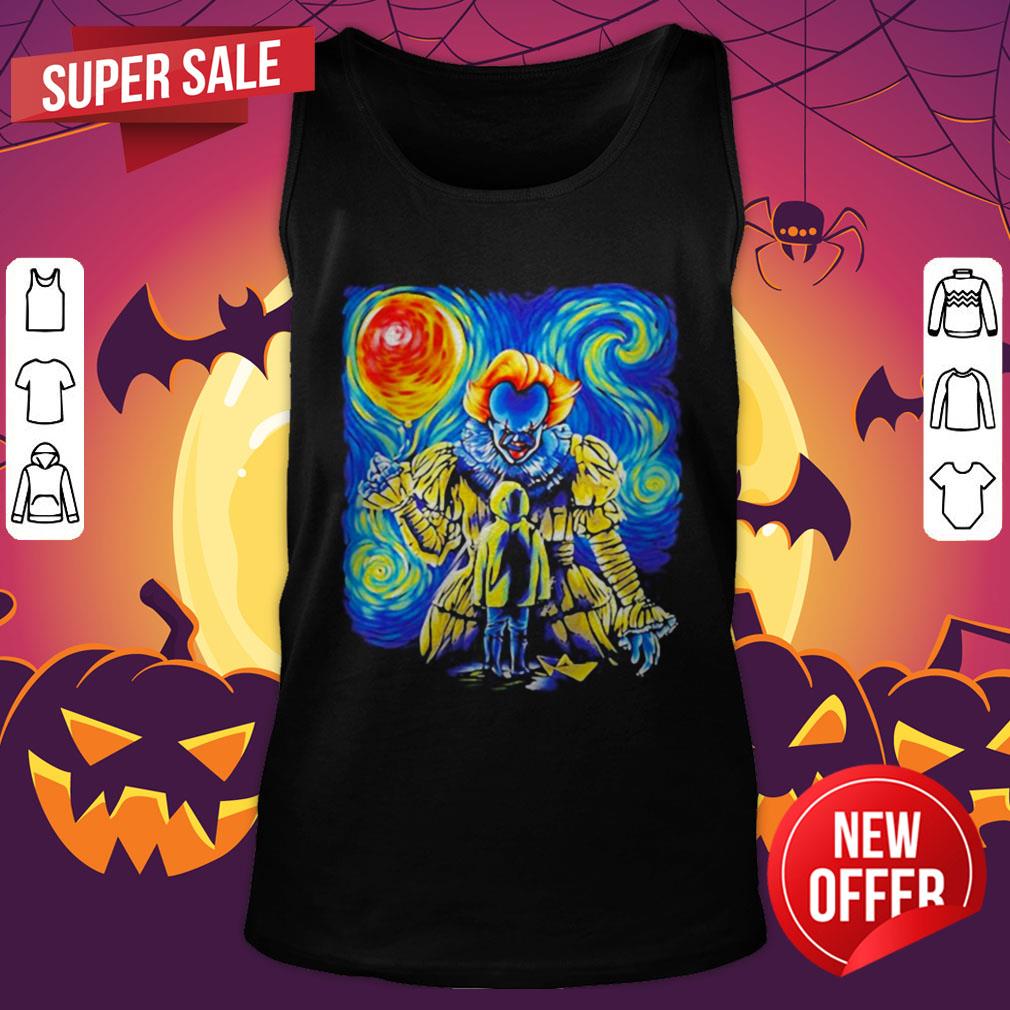 Halloween Pennywise Holding Balloon Starry Night Shirt - Image 2