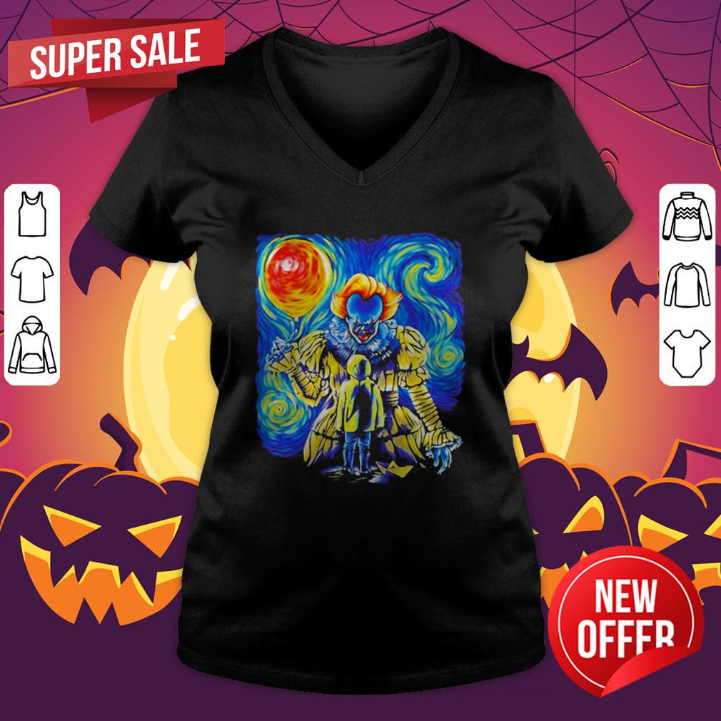 Halloween Pennywise Holding Balloon Starry Night Shirt - Image 5