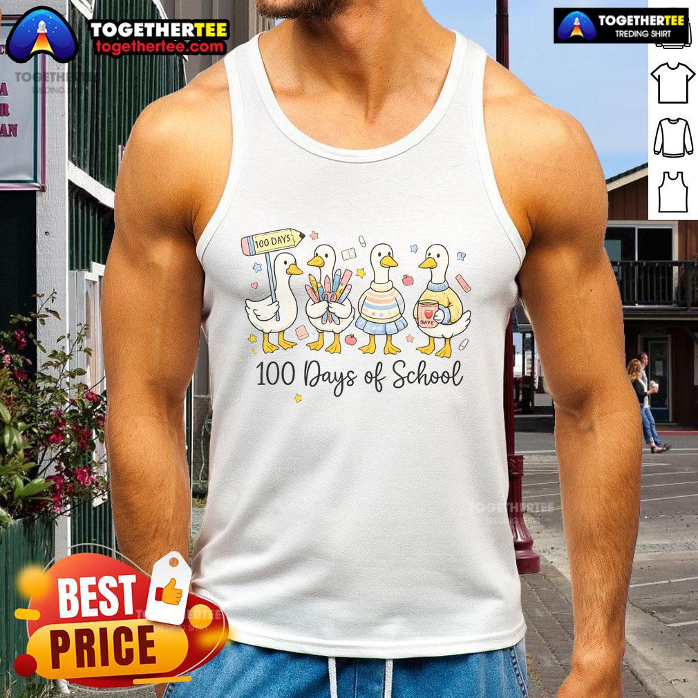 Hot 100 Days Of School Ducks Cute Goose Teacher 100th Day T-Shirt - Image 4