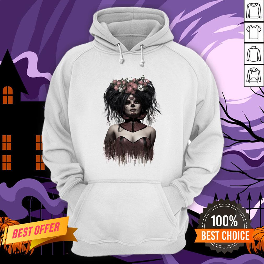 Skeleton Lady Sugar Doll Day Of The Dead Shirt - Image 5