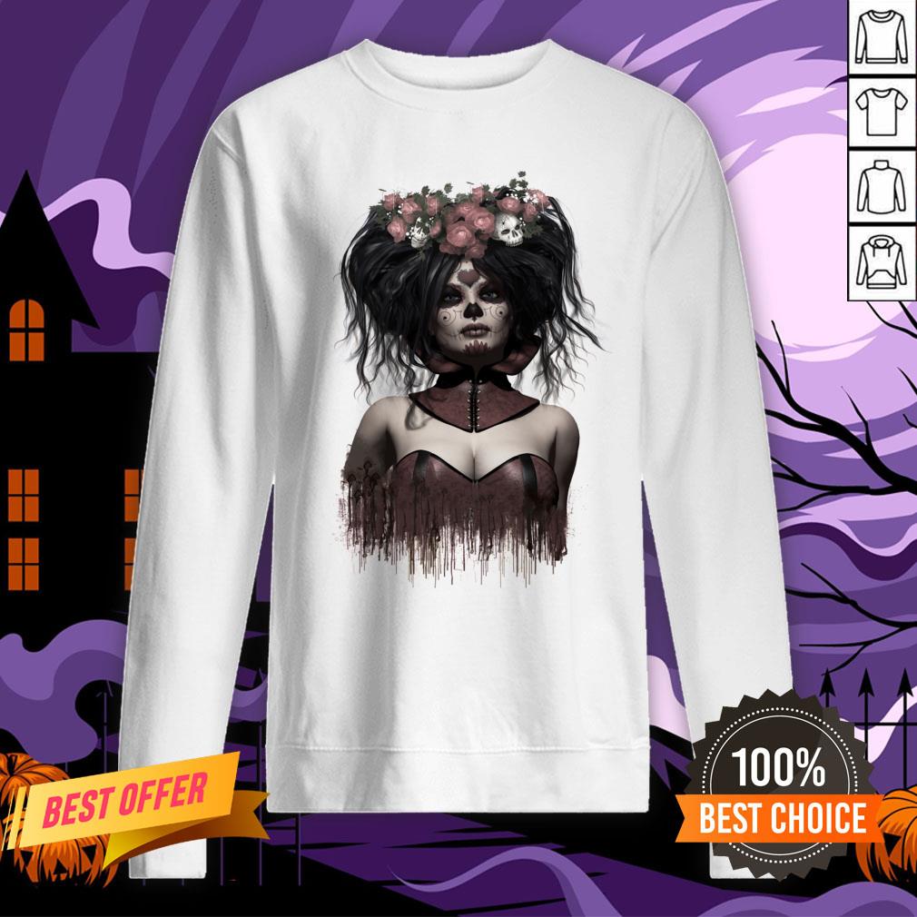 Skeleton Lady Sugar Doll Day Of The Dead Shirt - Image 4