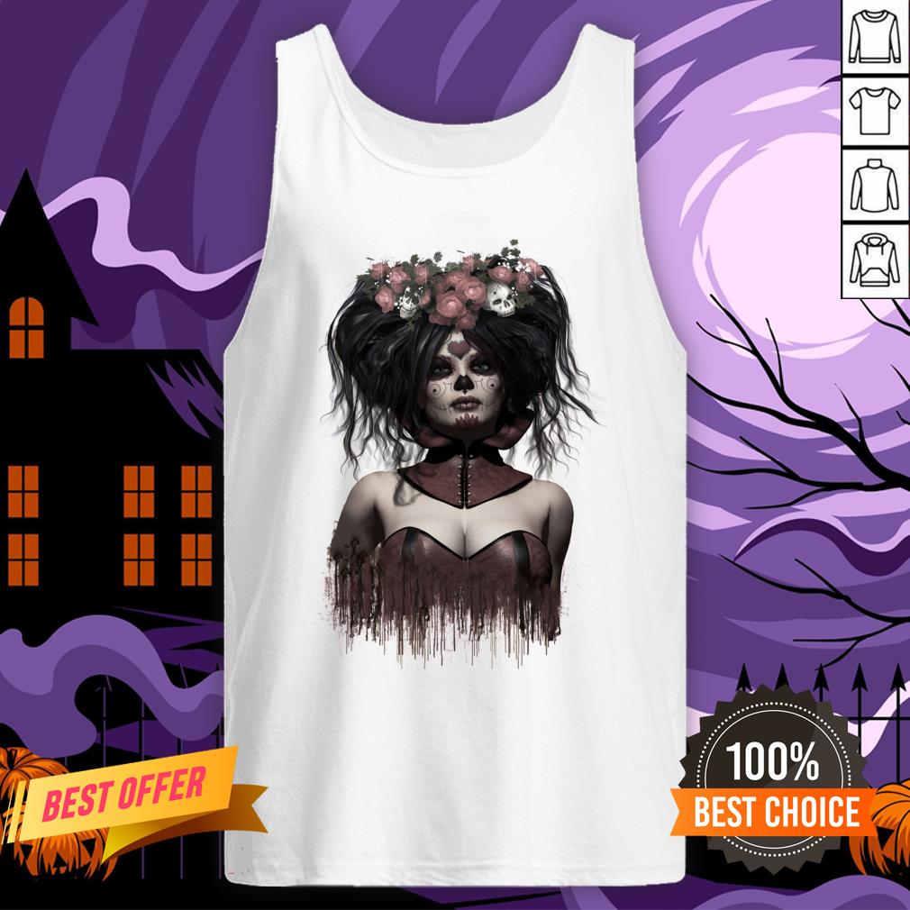 Skeleton Lady Sugar Doll Day Of The Dead Shirt - Image 3