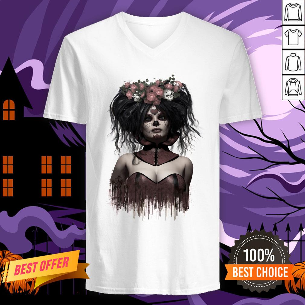 Skeleton Lady Sugar Doll Day Of The Dead Shirt - Image 2