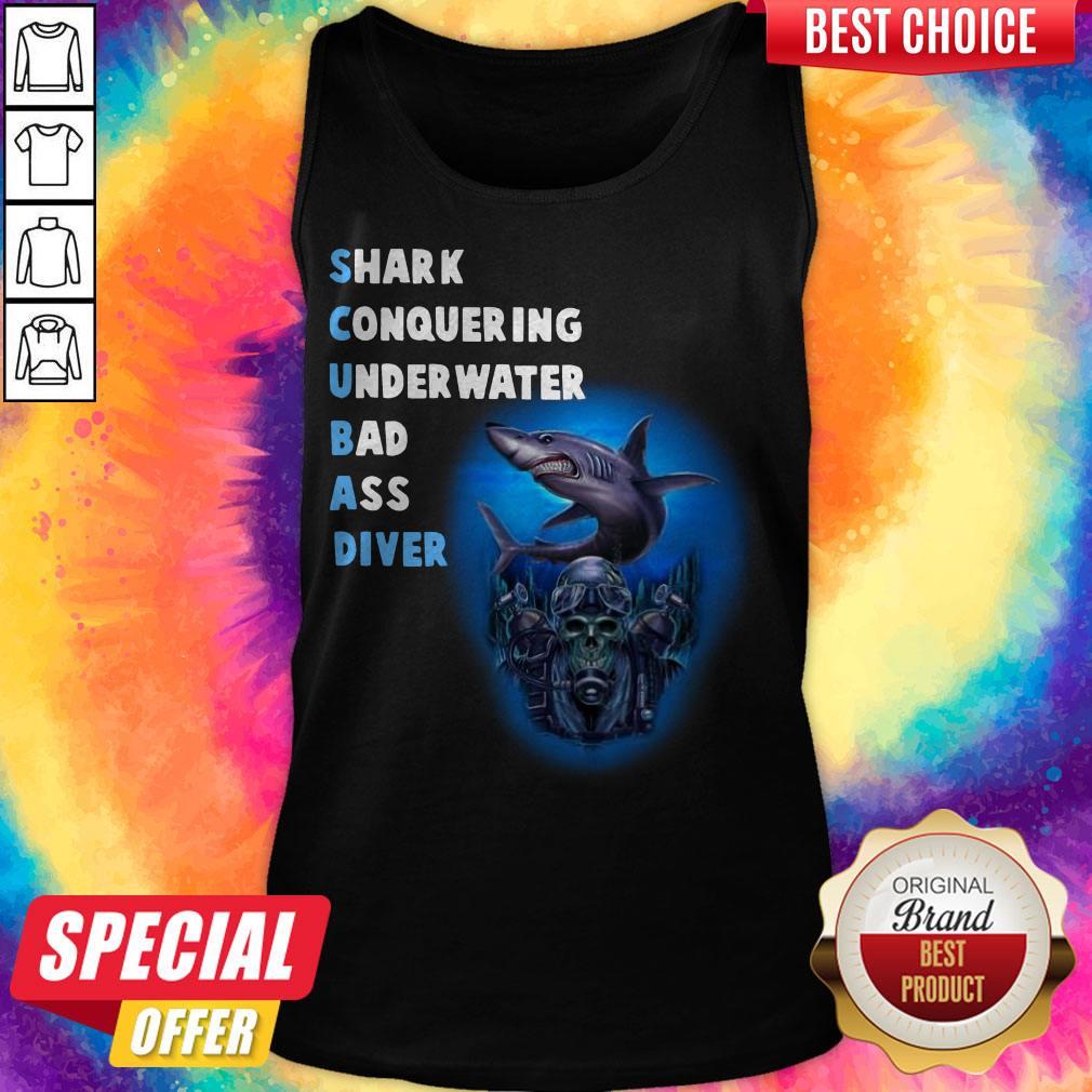 Quality Scuba Shark Conquering Underwater Badass Diver Shirt - Image 4