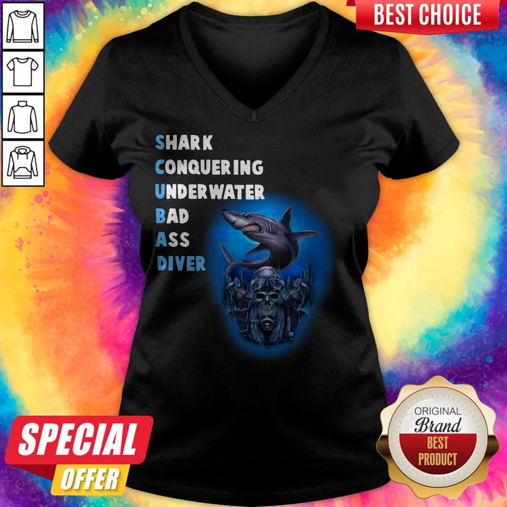 Quality Scuba Shark Conquering Underwater Badass Diver Shirt - Image 3