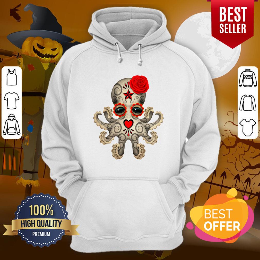 Red Day Of The Dead Muertos Sugar Skull Baby Octopus Shirt - Image 5
