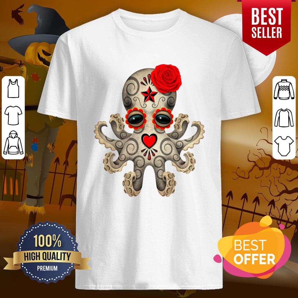 Red Day Of The Dead Muertos Sugar Skull Baby Octopus Shirt