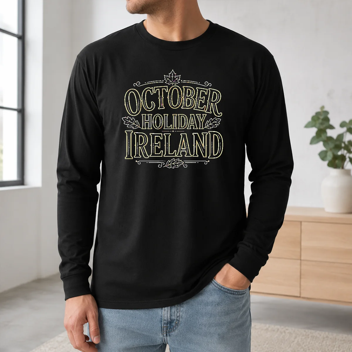 Nice October Holiday Ireland Line Art Cozy Fall Shirt - Image 5