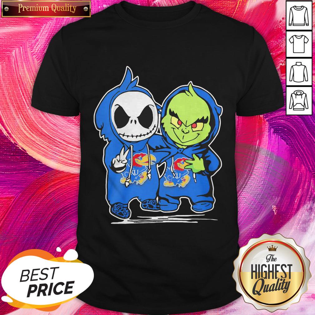 Nice Baby Skeleton And Baby Grinch Kansas Jayhawk Shirt