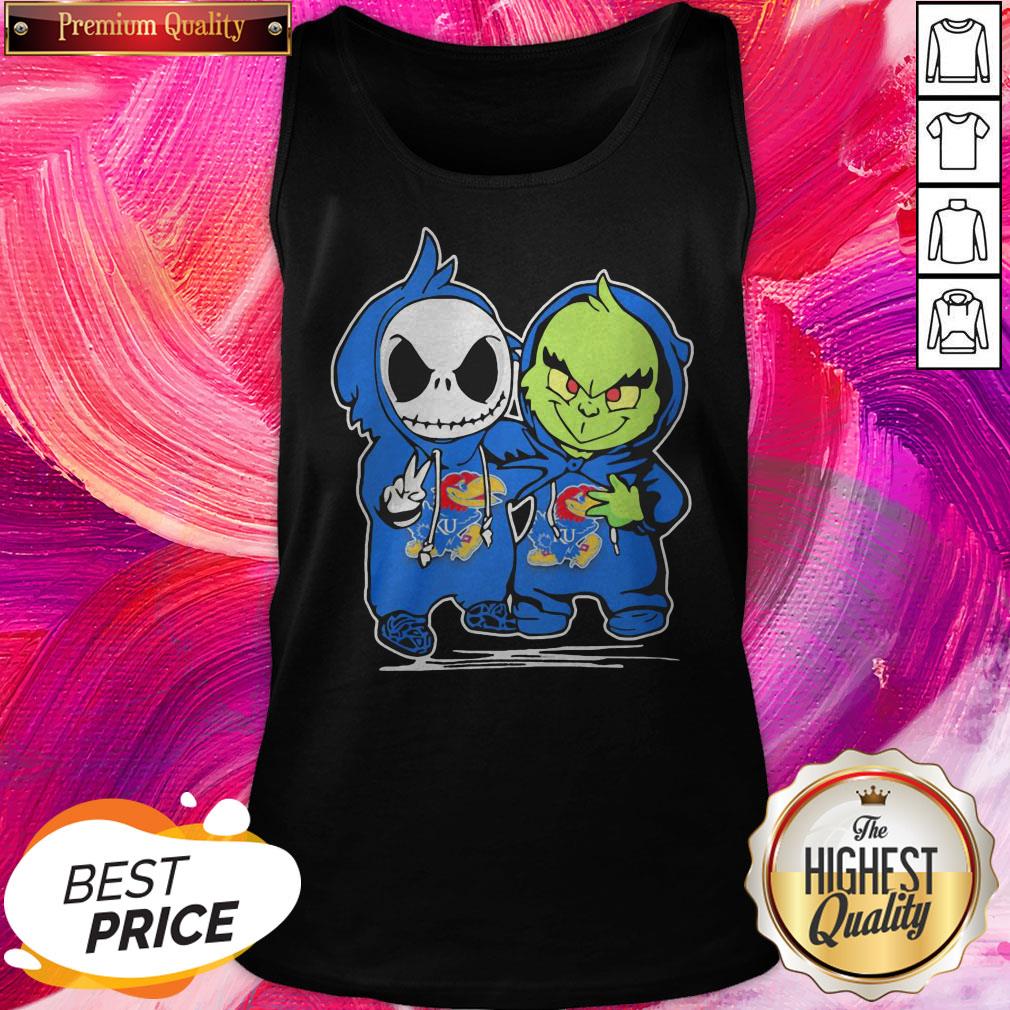 Nice Baby Skeleton And Baby Grinch Kansas Jayhawk Shirt - Image 3