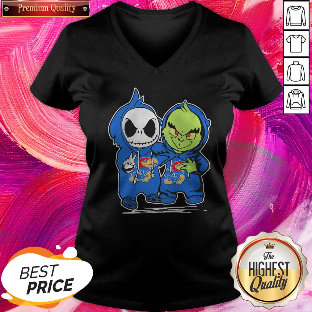 Nice Baby Skeleton And Baby Grinch Kansas Jayhawk Shirt - Image 2