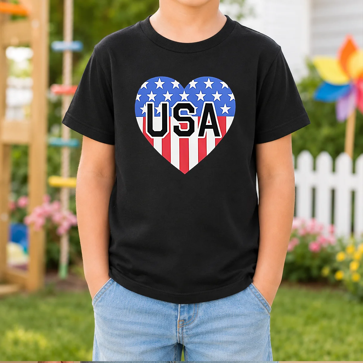 Pretty USA Heart Flag Emblem Patriotic Shirt - Image 9