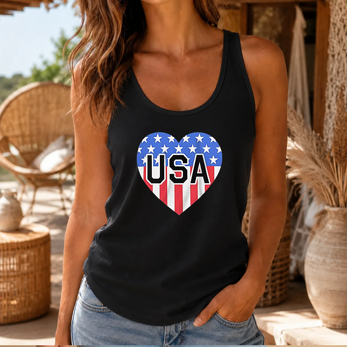 Pretty USA Heart Flag Emblem Patriotic Shirt - Image 3