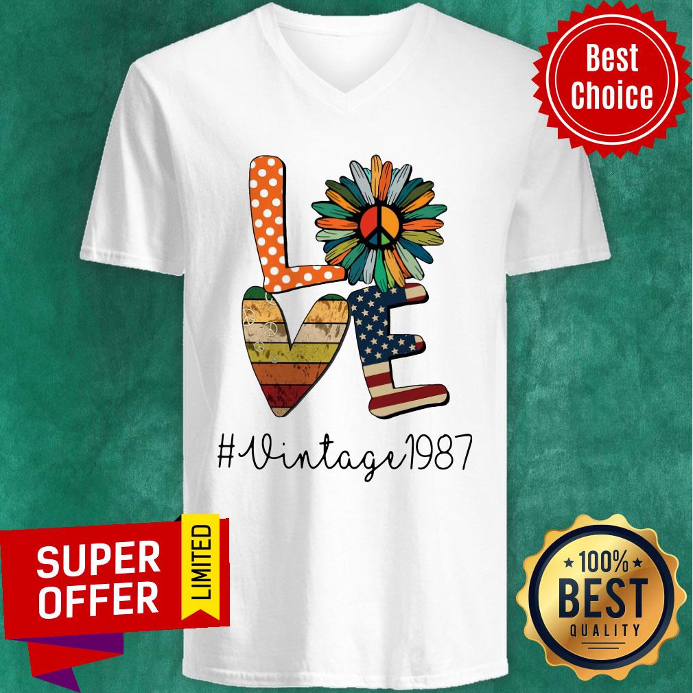 Premium Love Daisy One Another American Flag Hippie Lover Vintage 1987 Shirt - Image 4