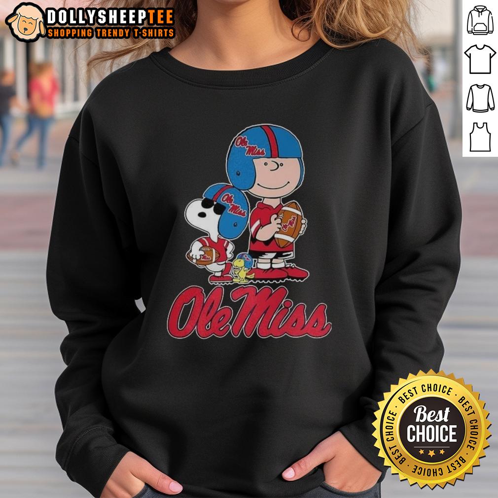 Official Ole Miss Rebels X Peanuts Cartoon Characters Football Lover T-Shirt - Image 5