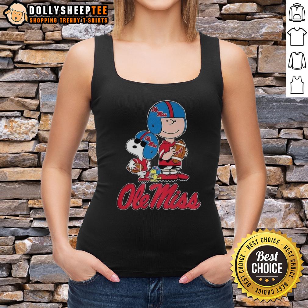 Official Ole Miss Rebels X Peanuts Cartoon Characters Football Lover T-Shirt - Image 4