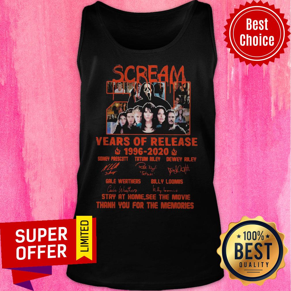 Scream 24 Years Of Release 1996 2020 Signatures Stay At Home See The Movie Signatures Shirt - Image 3