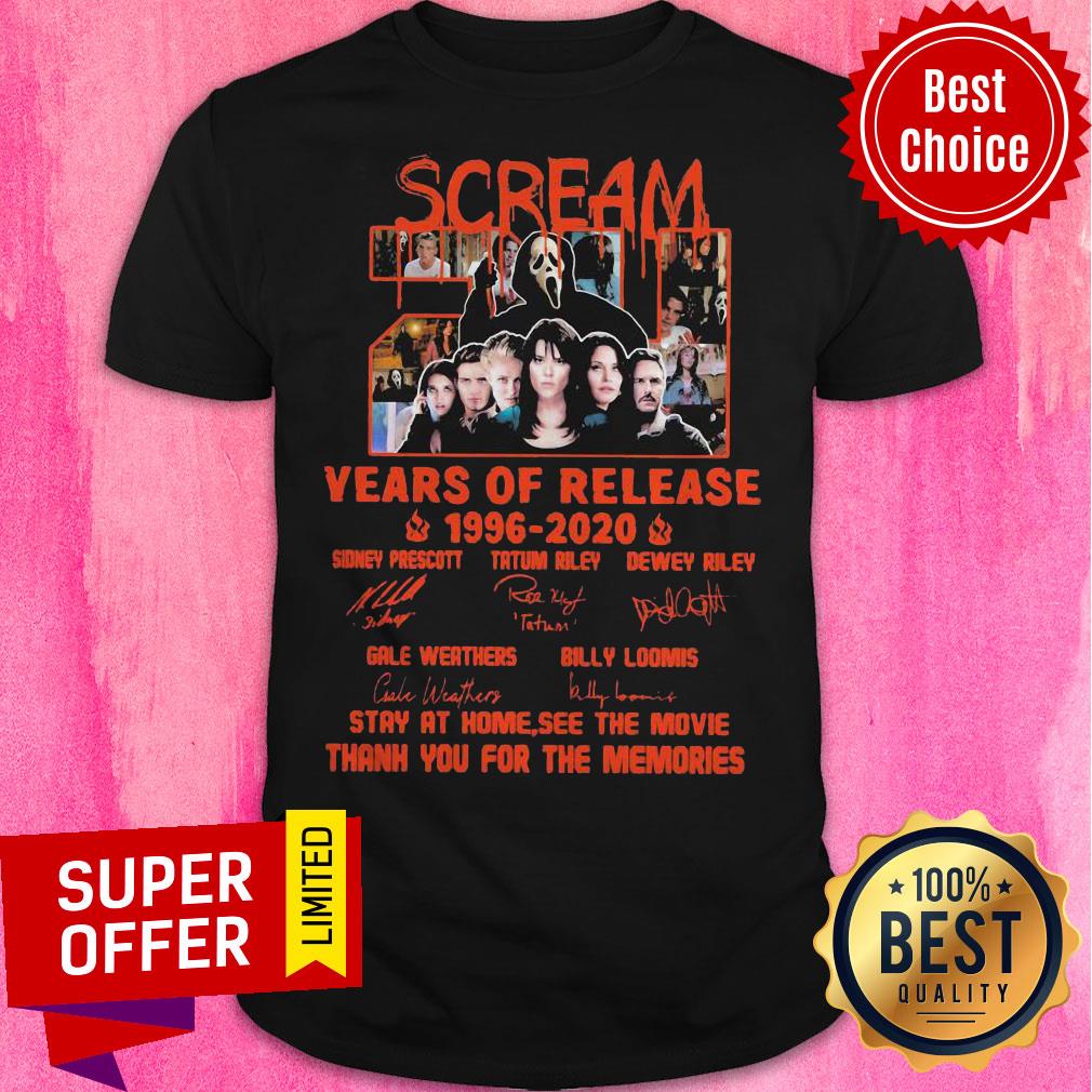 Scream 24 Years Of Release 1996 2020 Signatures Stay At Home See The Movie Signatures Shirt