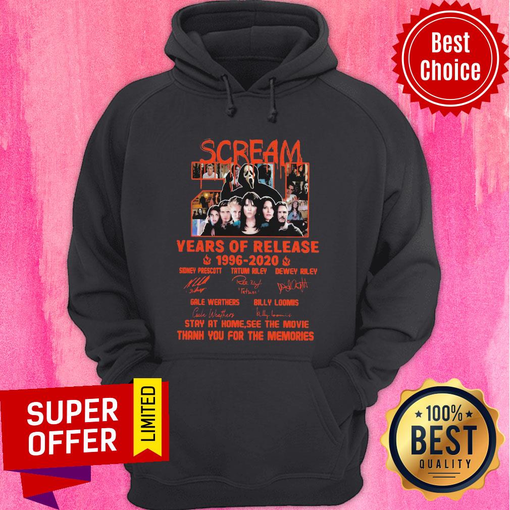 Scream 24 Years Of Release 1996 2020 Signatures Stay At Home See The Movie Signatures Shirt - Image 2