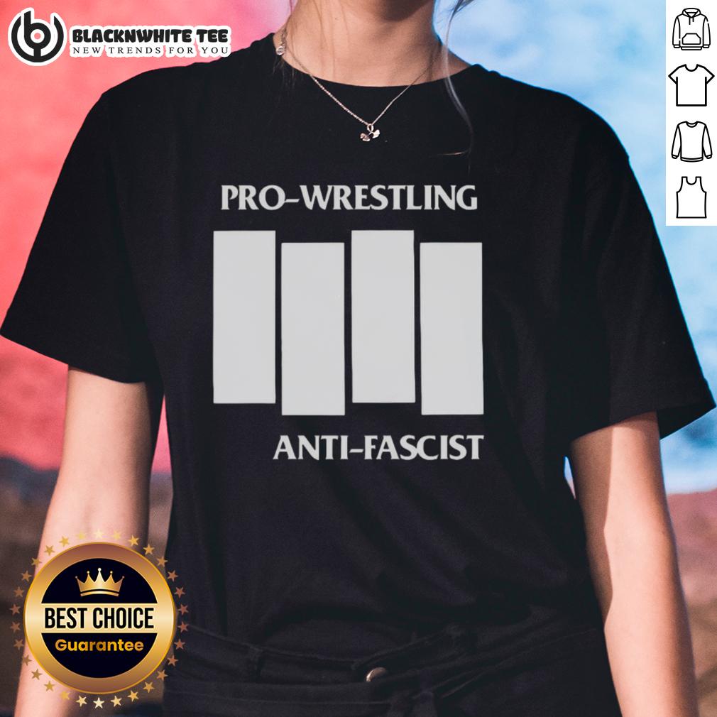 Awesome Pro-Wrestling Anti-Fascist Four White Lines Parody Logo T-Shirt - Image 3