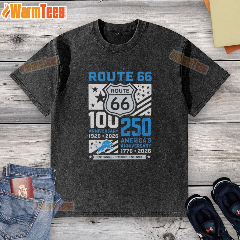 Awesome Detroit Lions Route 66 Centennial 100th Anniversary 1926 2026 250th America Anniversary T-Shirt - Image 6