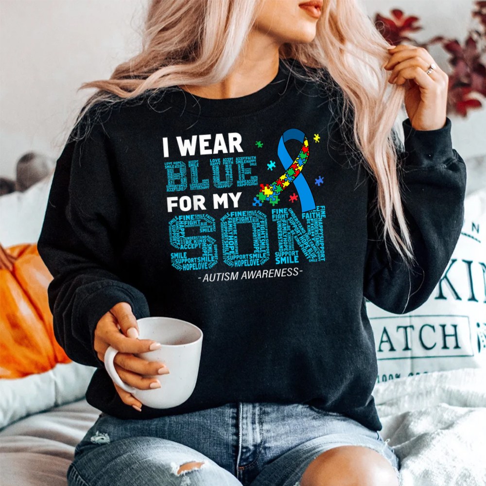I Wear Blue For My Son Autism Awareness Month Shirt - Image 2