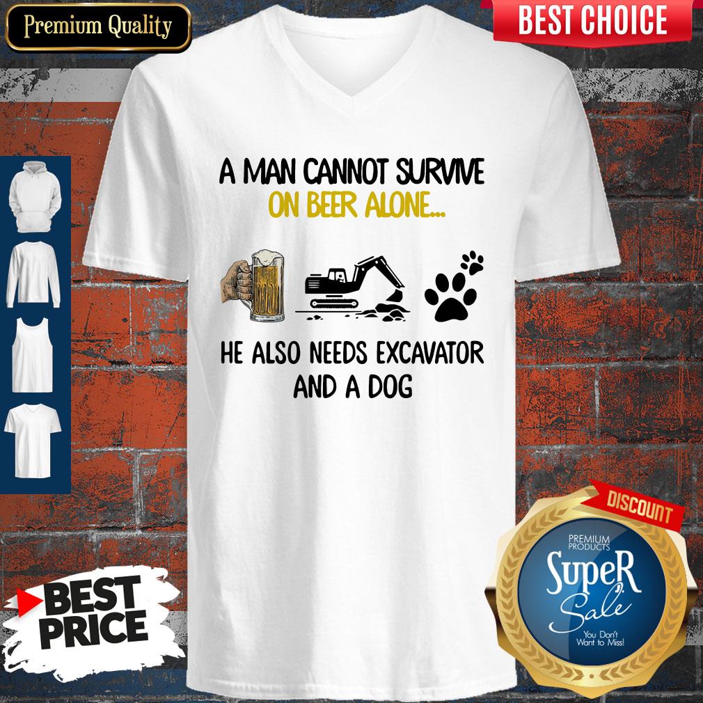 A Man Cannot Survive On Beer Alone He Also Needs Excavator And A Dog Shirt - Image 2