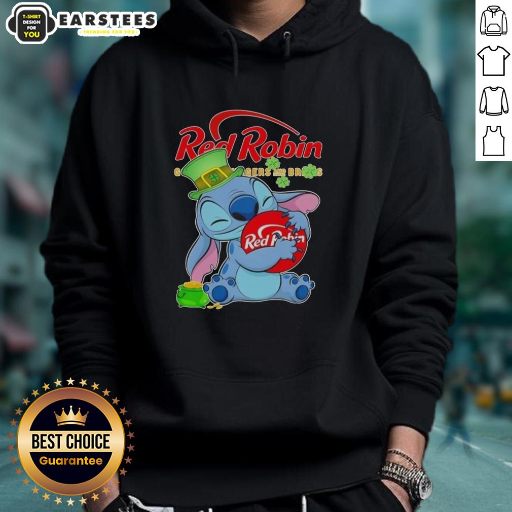 Cute Stitch Hug The Red Robin Logo Happy Patrick's Day T-Shirt - Image 2