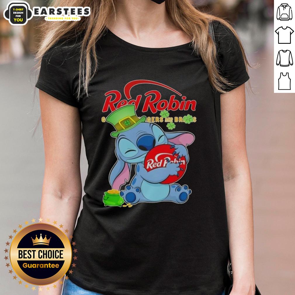 Cute Stitch Hug The Red Robin Logo Happy Patrick's Day T-Shirt - Image 3