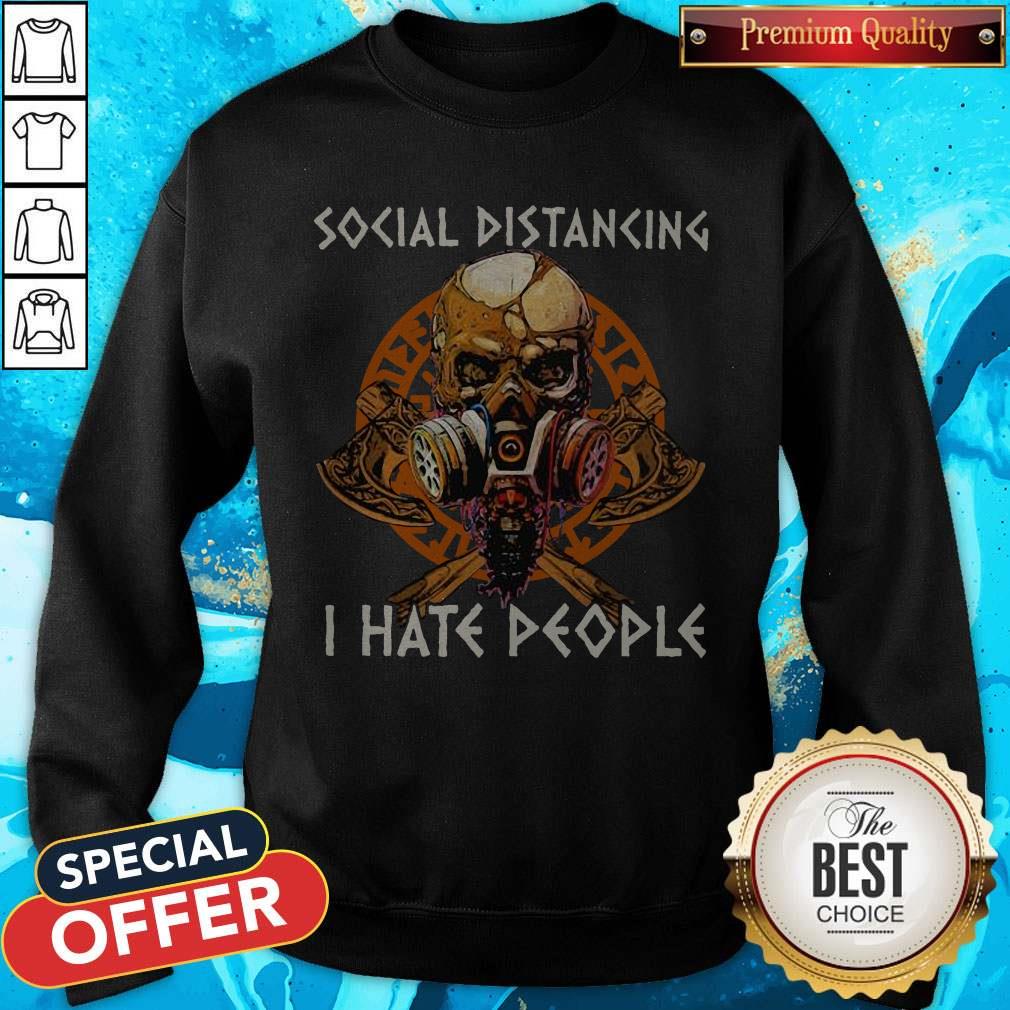 Skull Vikings Social Distancing I Hate People Shirt - Image 2