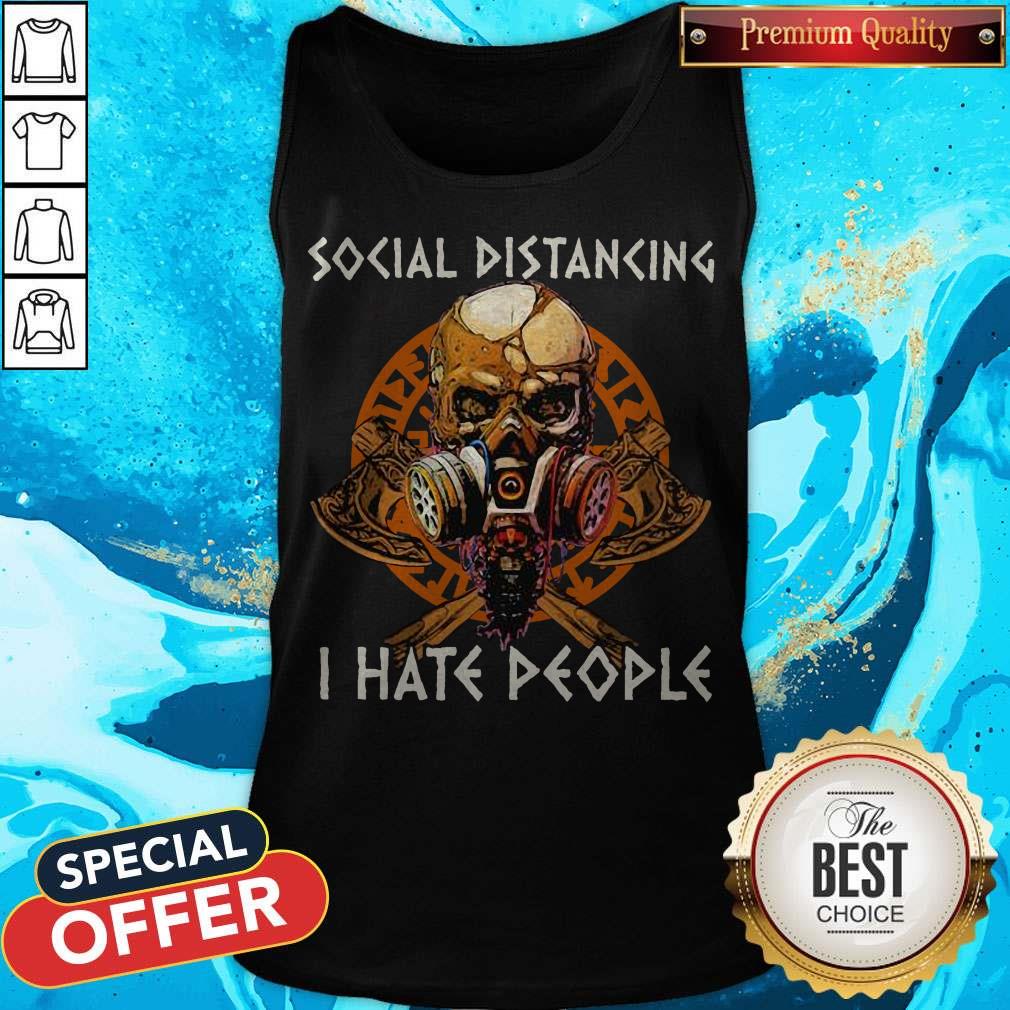 Skull Vikings Social Distancing I Hate People Shirt - Image 5