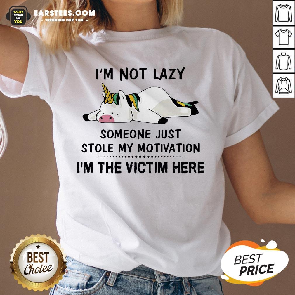 Premium Unicorn Pig I’m Not Lazy Someone Just Stole My Motivation I’m The Victim Here Shirt - Image 3