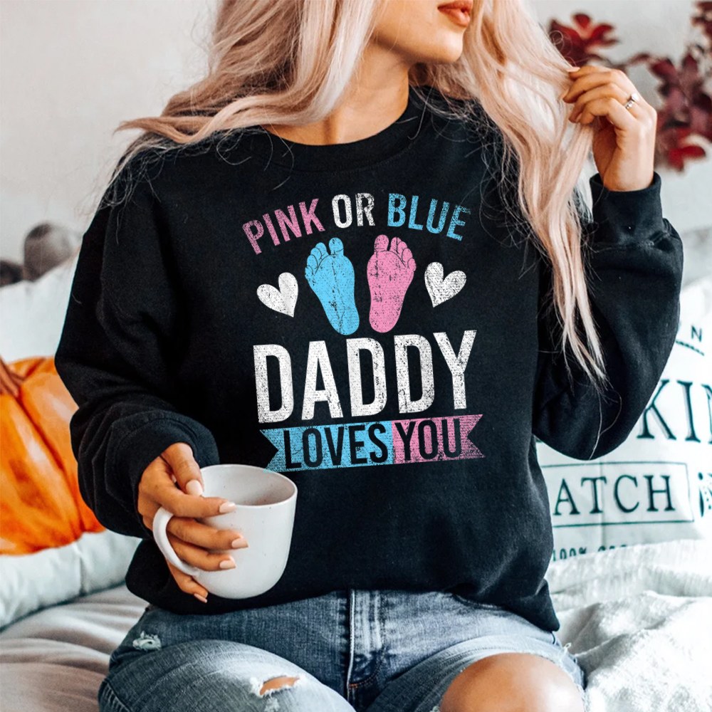 Future Dad Pink Or Blue Daddy Loves You Gender Reveal Shirt - Image 2