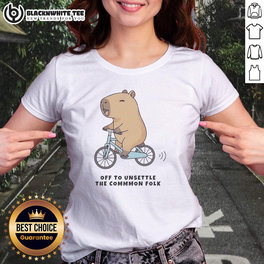 Official Capybara Driving Bicycle Off To Unsettle The Commmon Folk Funny Meme Illustration Shirt - Image 3