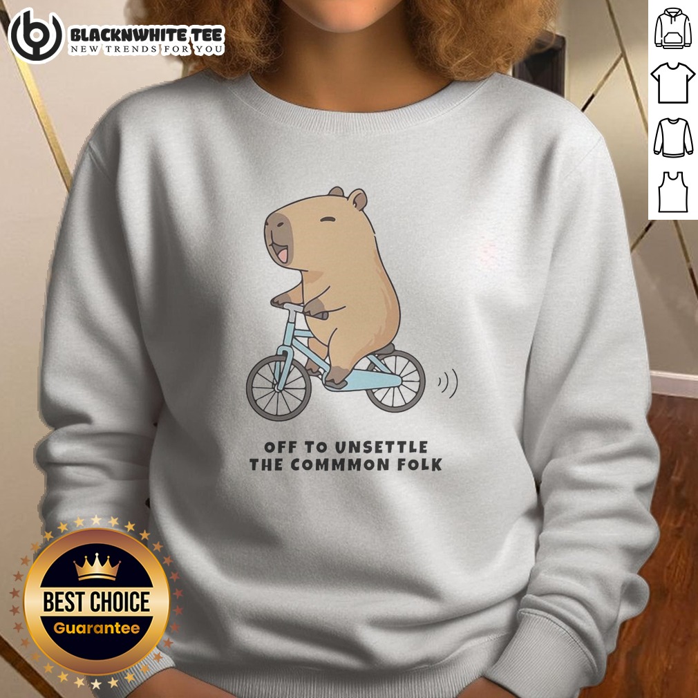 Official Capybara Driving Bicycle Off To Unsettle The Commmon Folk Funny Meme Illustration Shirt - Image 4