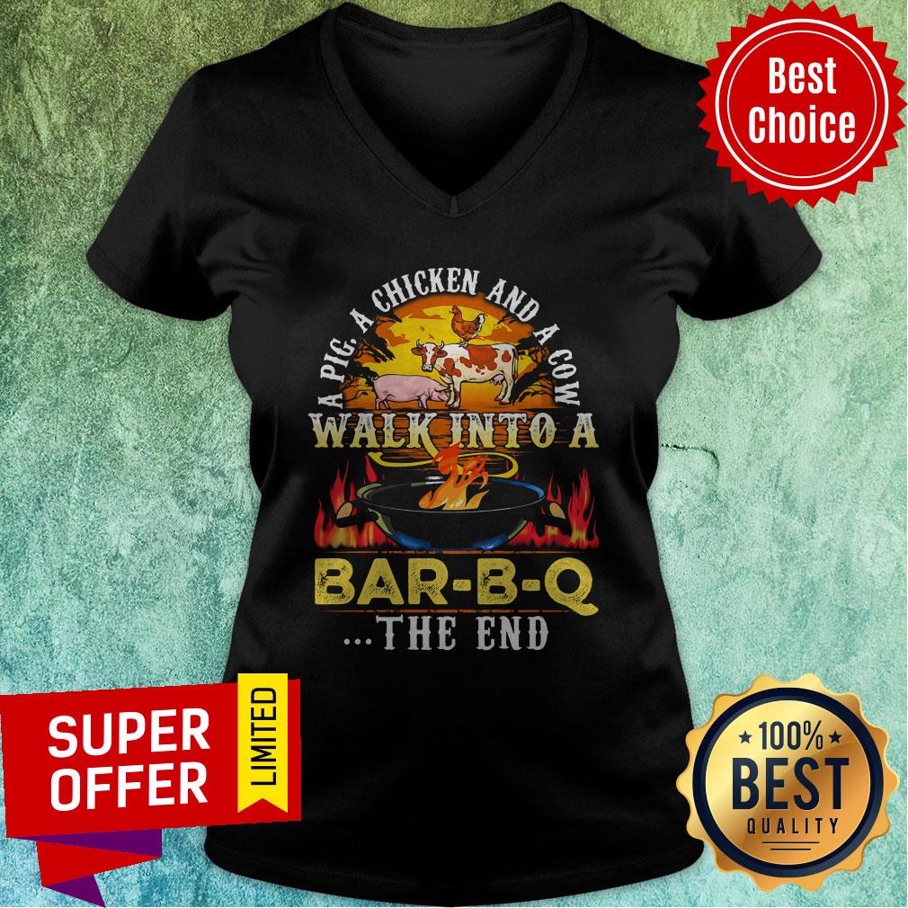 Official A Pig A Chicken And Cow Walk Into A Bar BQ The End Fire Shirt - Image 4