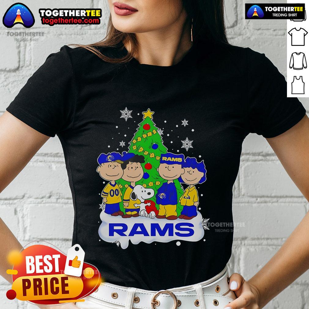 Pretty Peanuts Characters Los Angeles Rams Christmas Tree T-Shirt - Image 3