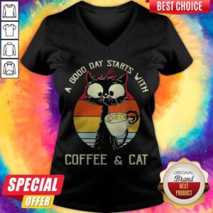 Alternative view of Black Cat A Good Day Starts With Coffee And Cat Vintage Retro Shirt